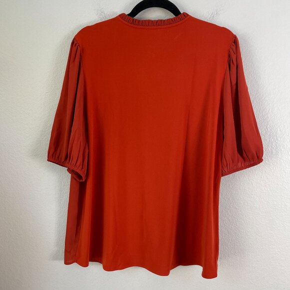 NEW ANN TAYLOR Womens XL Burnt Orange Button Up Ruffle Neck Blouse Shirt - Picture 11 of 12